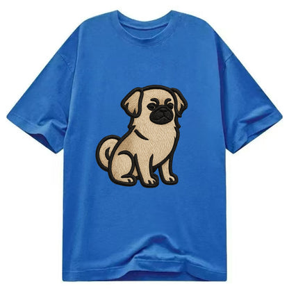 Tibetan Spaniel - Fawn small dog embroid - Classic T-shirt - Blue