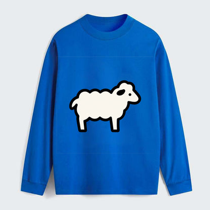 Sheep - White fluffy wool flat side profile - Classic Long Sleeve Shirt - Blue