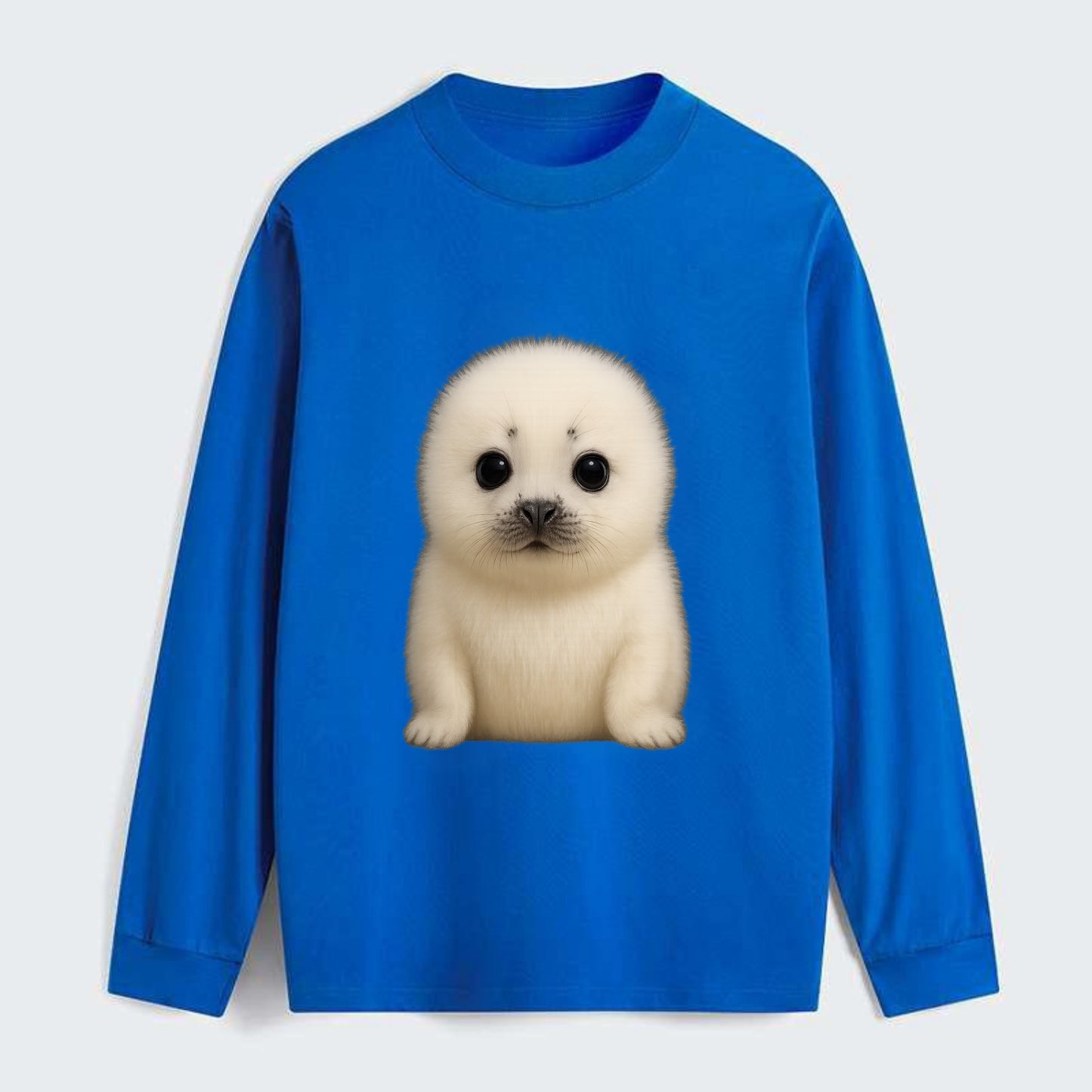 Baby Harp Seal - pure white fluffy fur, enormous dark eyes, - Classic Long Sleeve Shirt - Blue