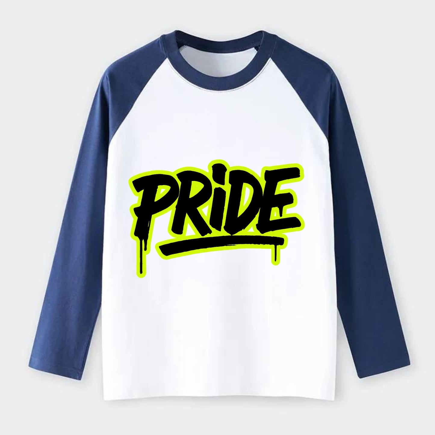 Bold typography design - "PRIDE" - dignified satisfaction, honor - Raglan Long Sleeve T-Shirt - Blue
