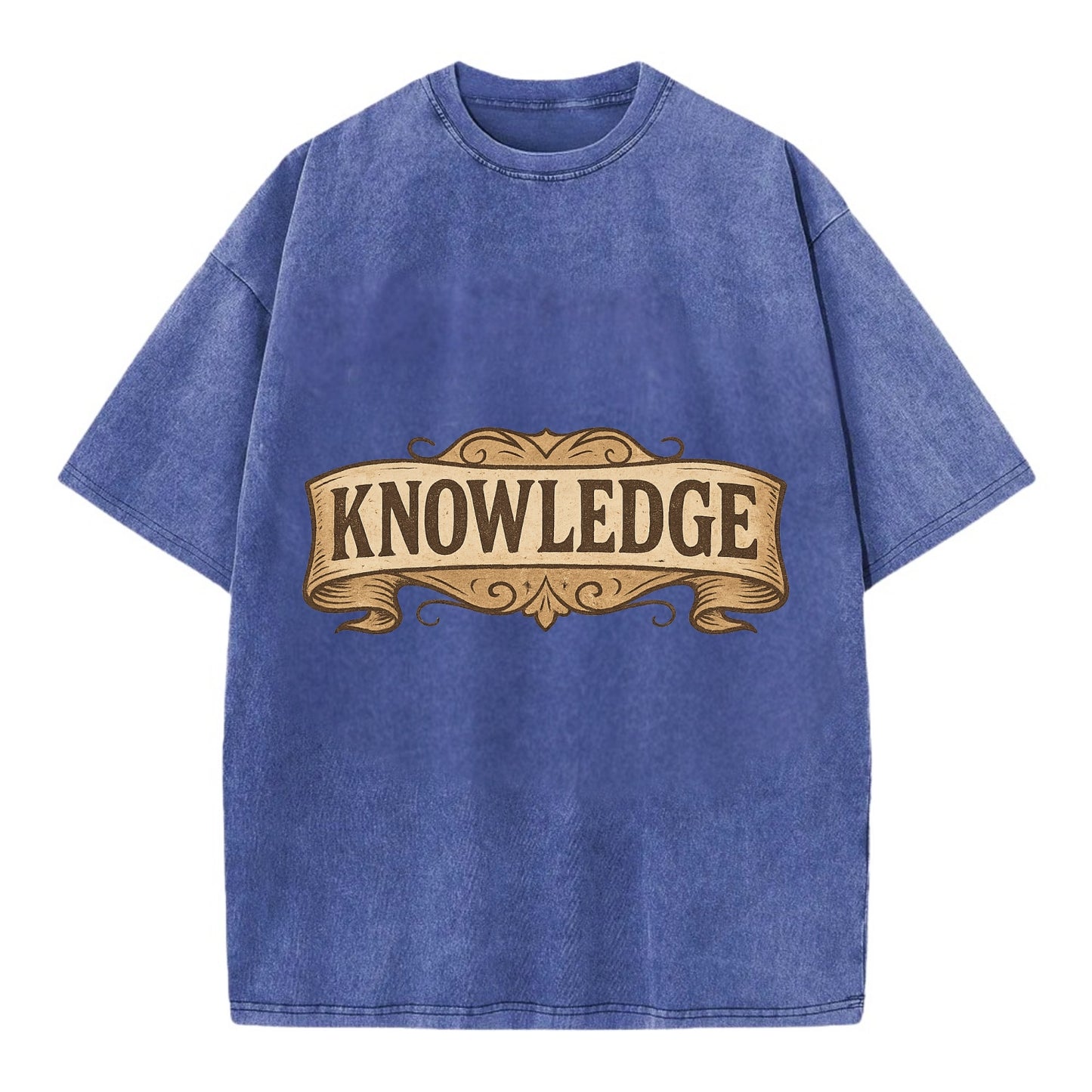 Bold typography design - "KNOWLEDGE" - learning, understanding - Vintage T-shirt - Blue