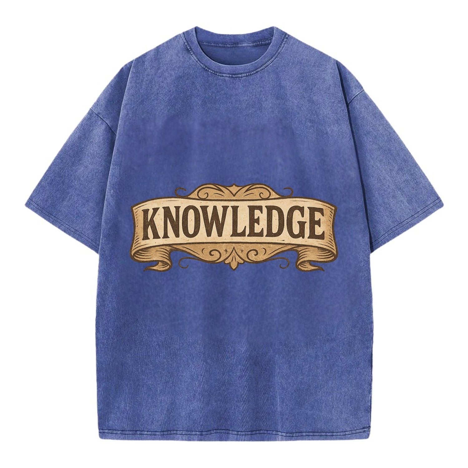 Bold typography design - "KNOWLEDGE" - learning, understanding - Vintage T-shirt - Blue