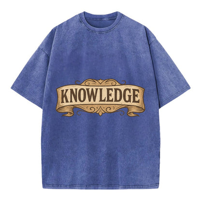 Bold typography design - "KNOWLEDGE" - learning, understanding - Vintage T-shirt - Blue
