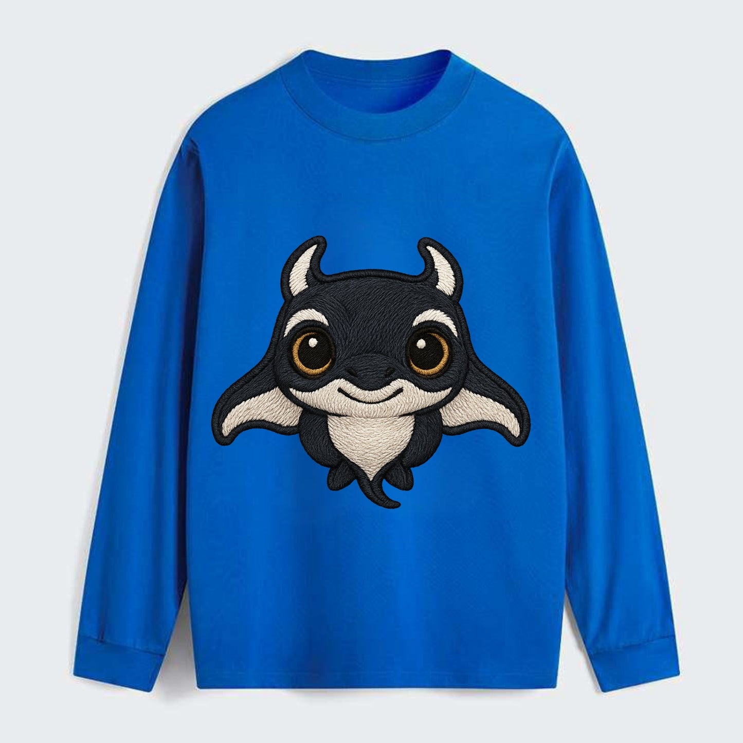 Baby Manta Ray - dark with white markings, cephalic fins, gentle eyes, - Classic Long Sleeve Shirt - Blue