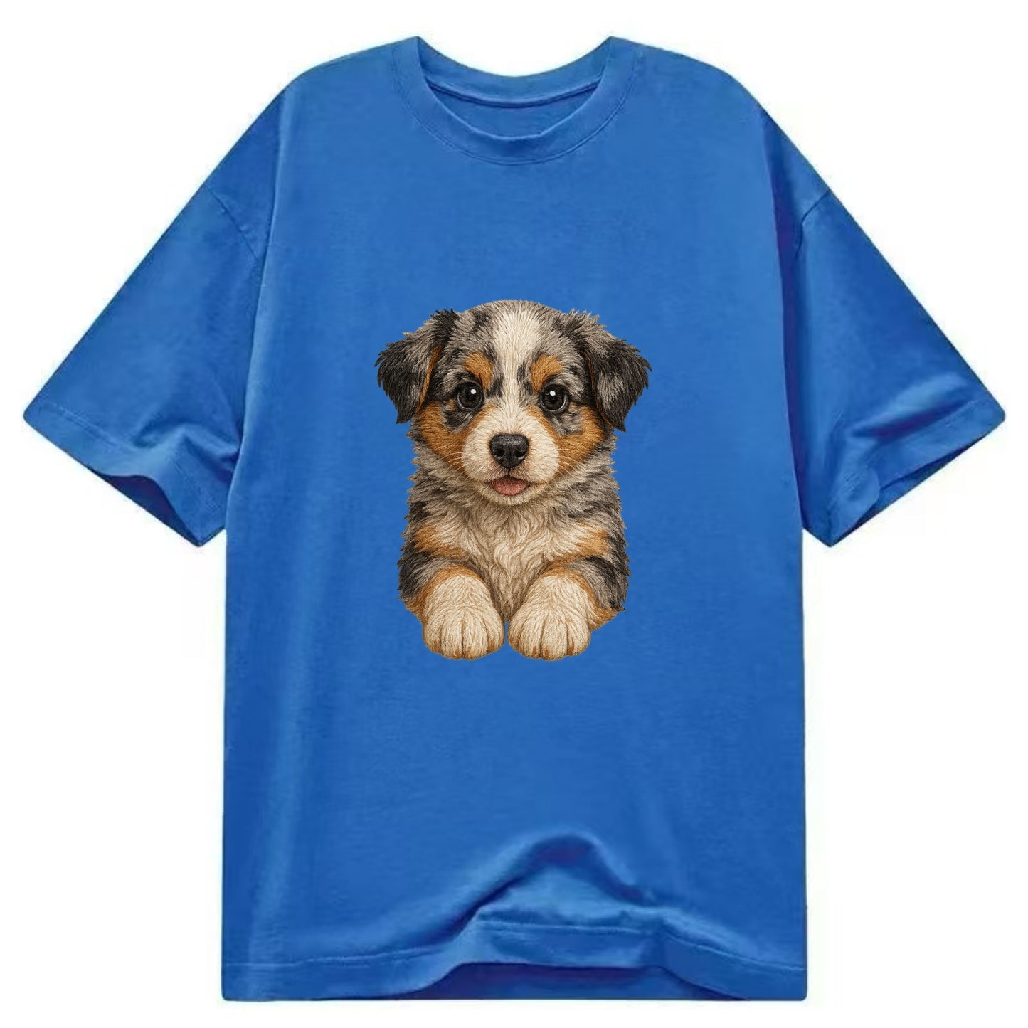 Baby Australian Shepherd Puppy - merle coat, bright eyes, fluffy, front-facing, - Classic T-shirt - Blue