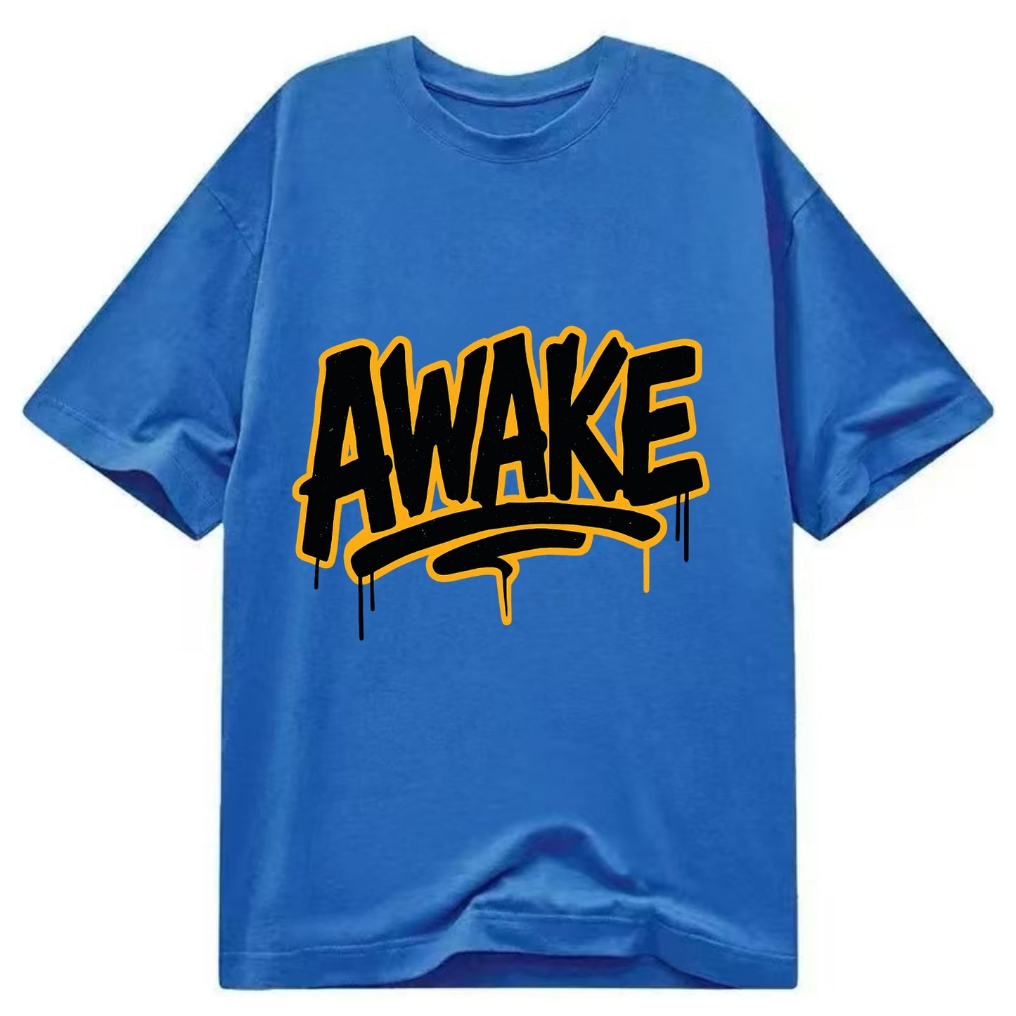 Bold typography design - "AWAKE" - conscious, aware, alert - Classic T-shirt - Blue