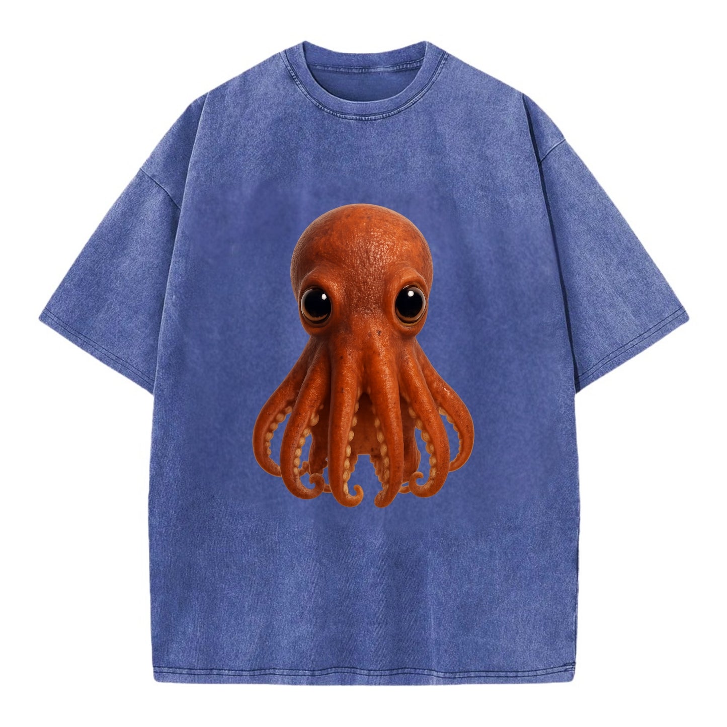 Baby Giant Pacific Octopus - reddish, smaller tentacles, expressive eyes, - Vintage T-shirt - Blue