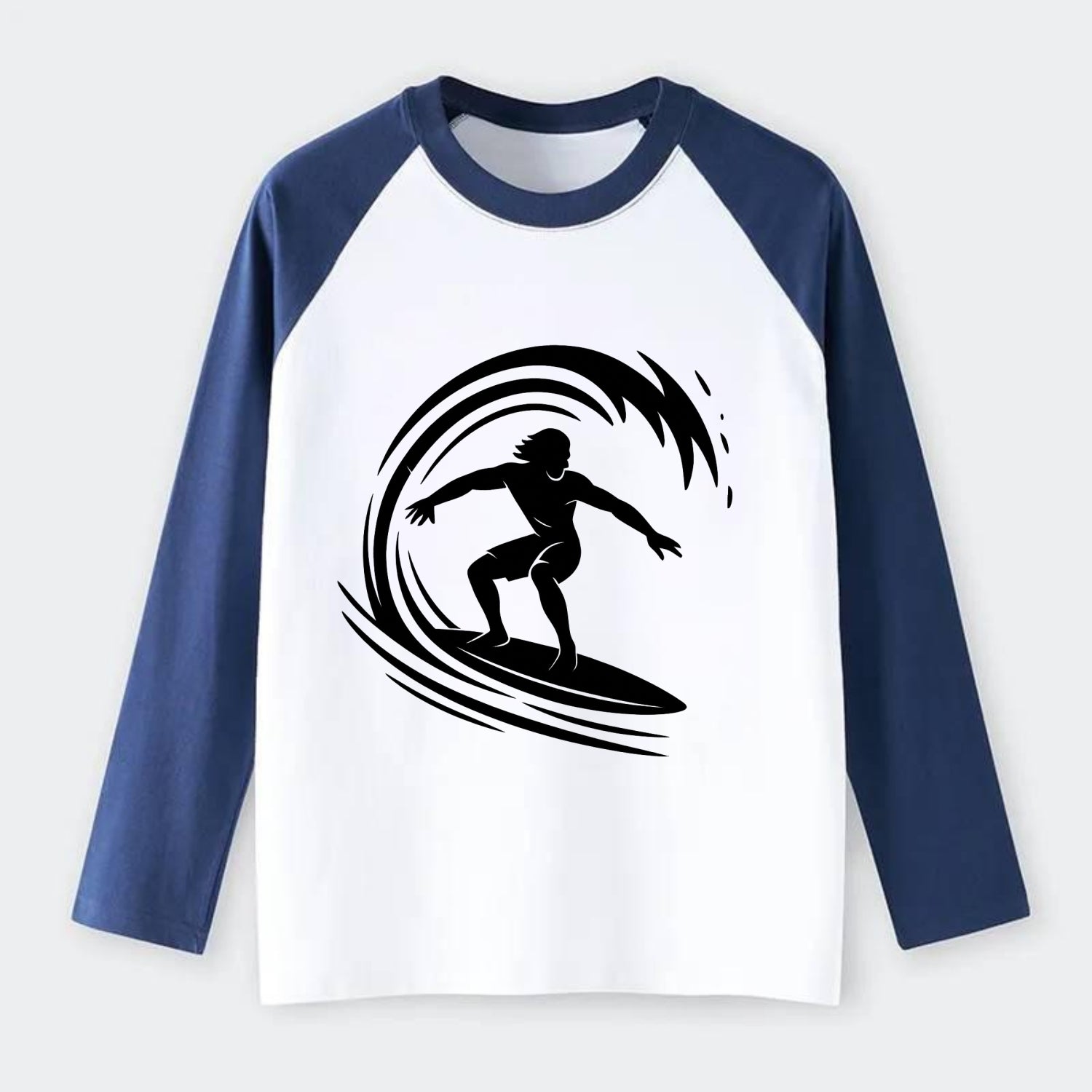 Hawaiian surfer riding big wave - Raglan Long Sleeve T-Shirt - Blue