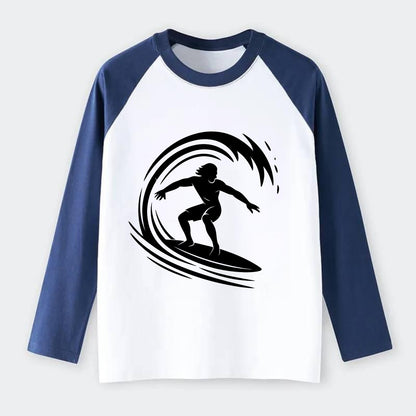 Hawaiian surfer riding big wave - Raglan Long Sleeve T-Shirt - Blue