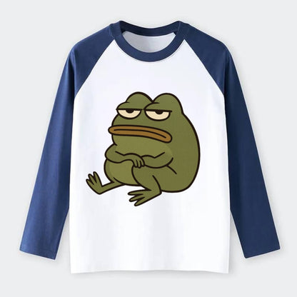 The Frog Judges Silently - Raglan Long Sleeve T-Shirt - Blue