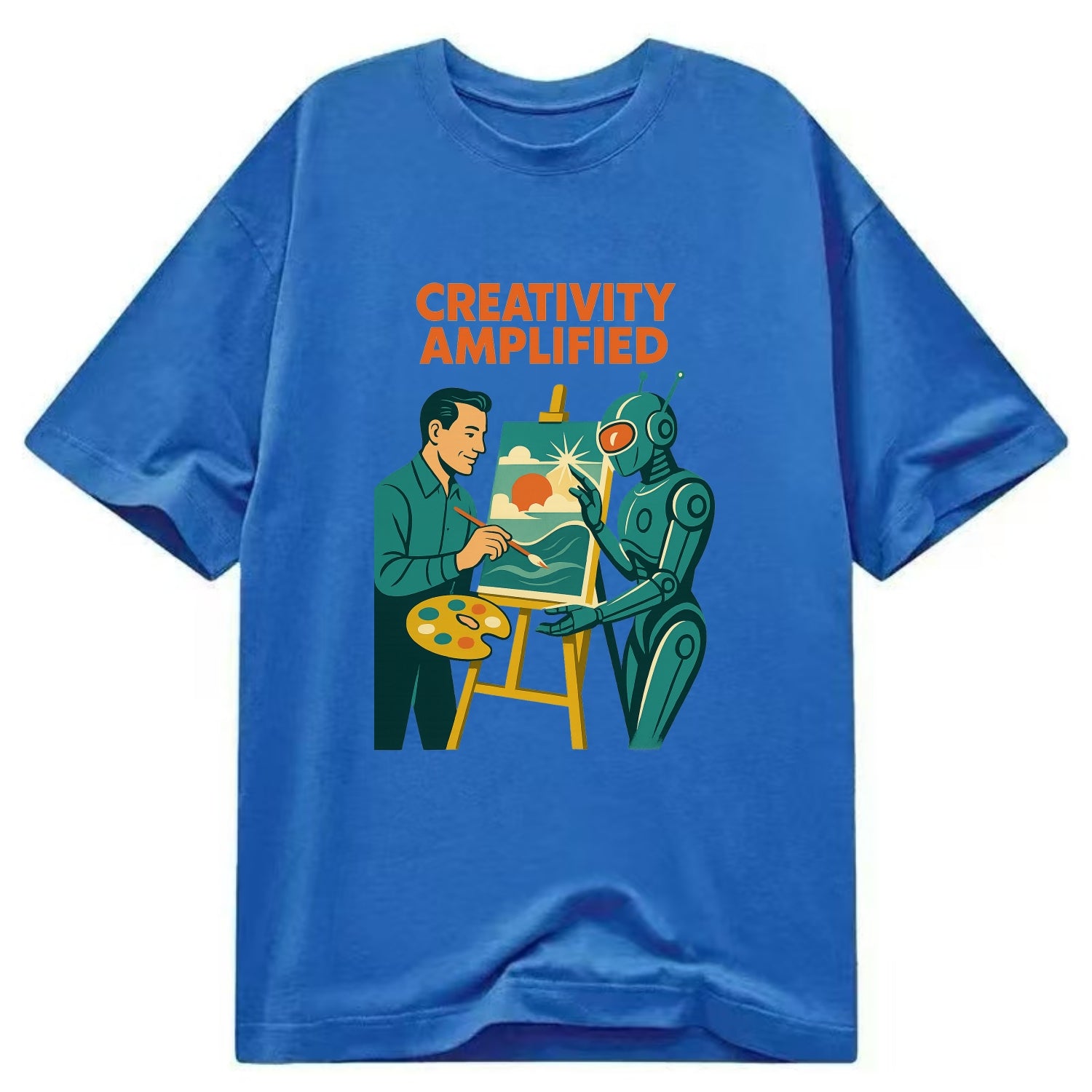 Artist and AI creating beautiful masterpiece together - "Creativity Amplified" - - Classic T-shirt - Blue