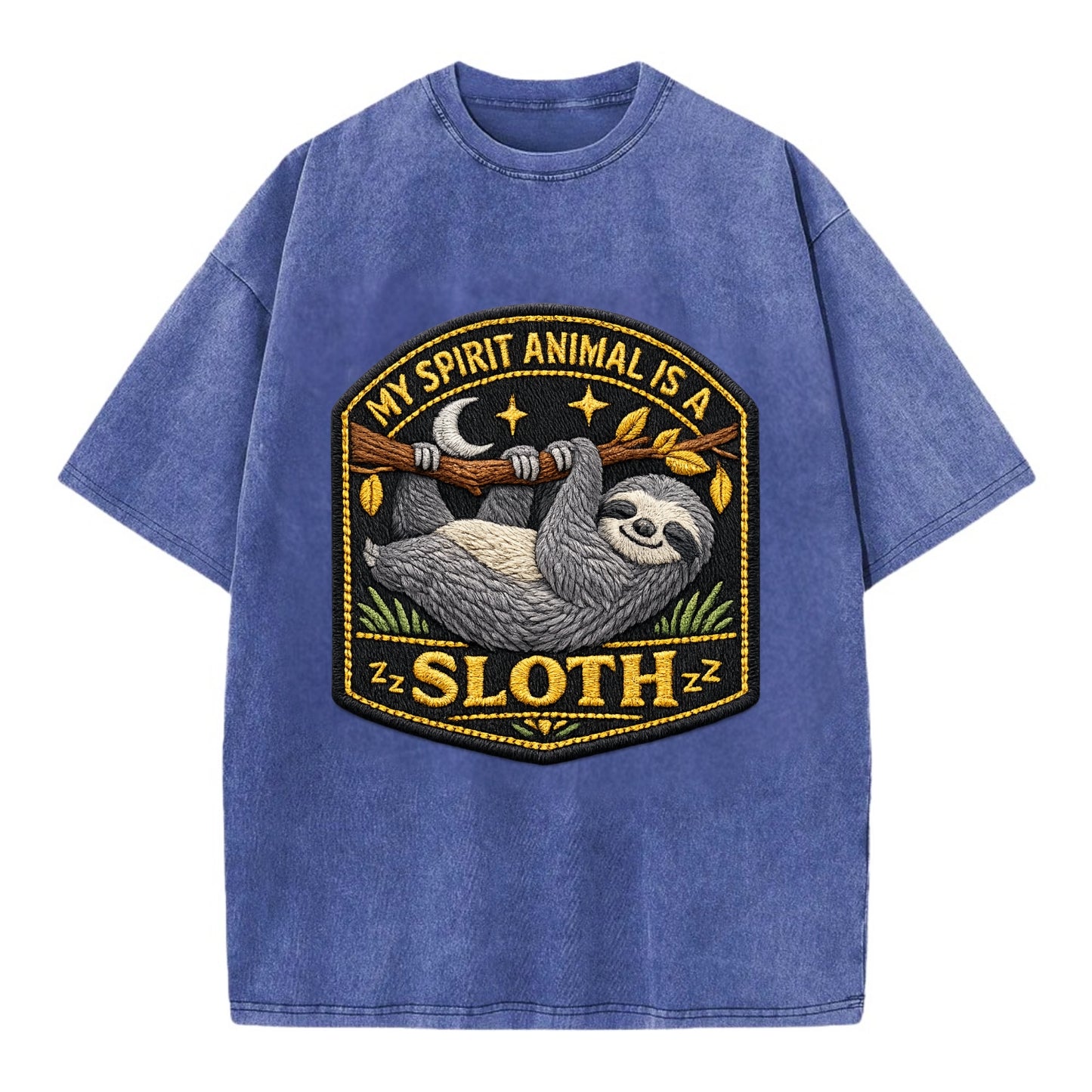 MY SPIRIT ANIMAL IS A SLOTH - lazy sloth in gray , slow life - Vintage T-shirt - Blue