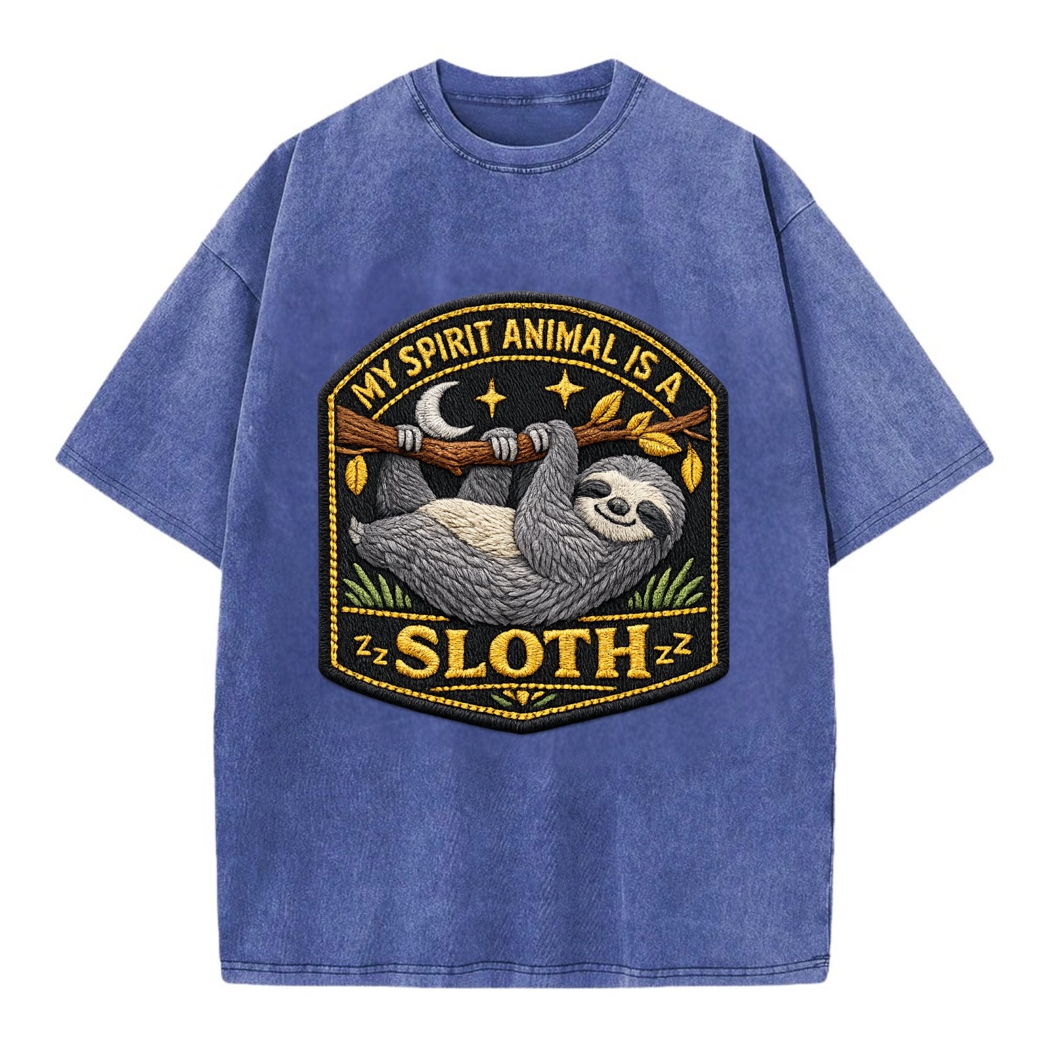 MY SPIRIT ANIMAL IS A SLOTH - lazy sloth in gray , slow life - Vintage T-shirt - Blue