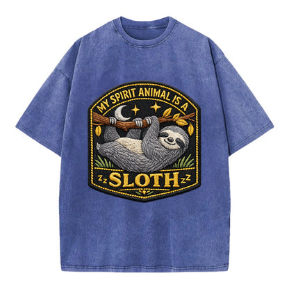 MY SPIRIT ANIMAL IS A SLOTH - lazy sloth in gray , slow life - Vintage T-shirt - Blue