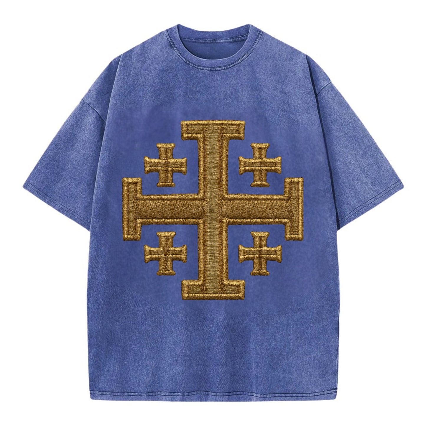 Jerusalem Cross  - Vintage T-shirt - Blue