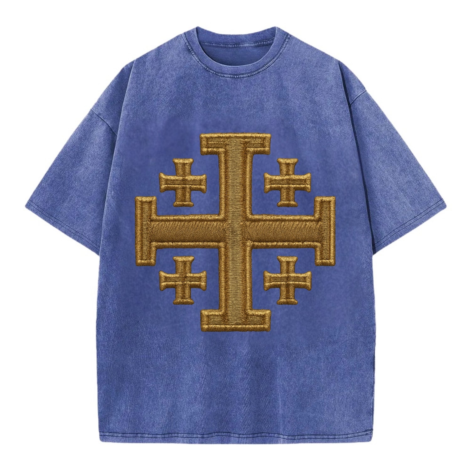 Jerusalem Cross  - Vintage T-shirt - Blue