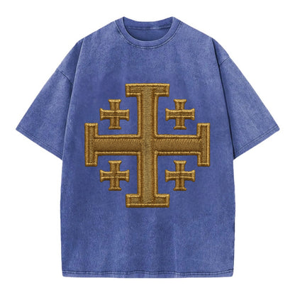 Jerusalem Cross  - Vintage T-shirt - Blue