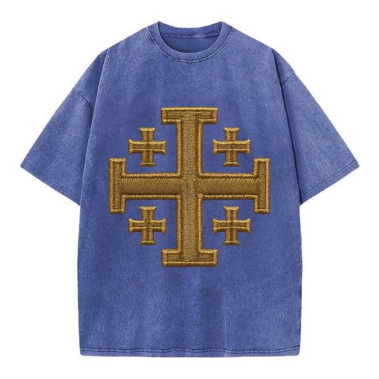 Jerusalem Cross  - Vintage T-shirt - Blue