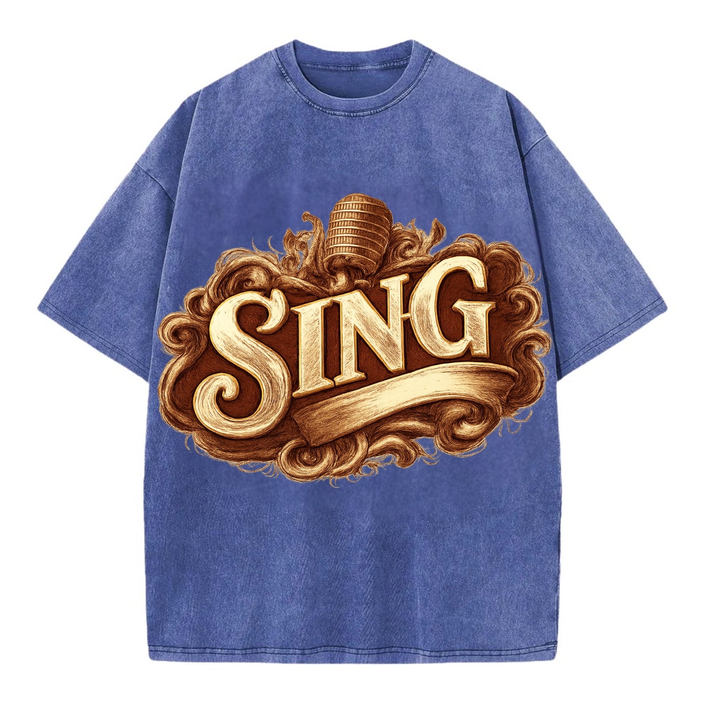 Bold typography design - "SING" - vocal expression, musical soul - Vintage T-shirt - Blue