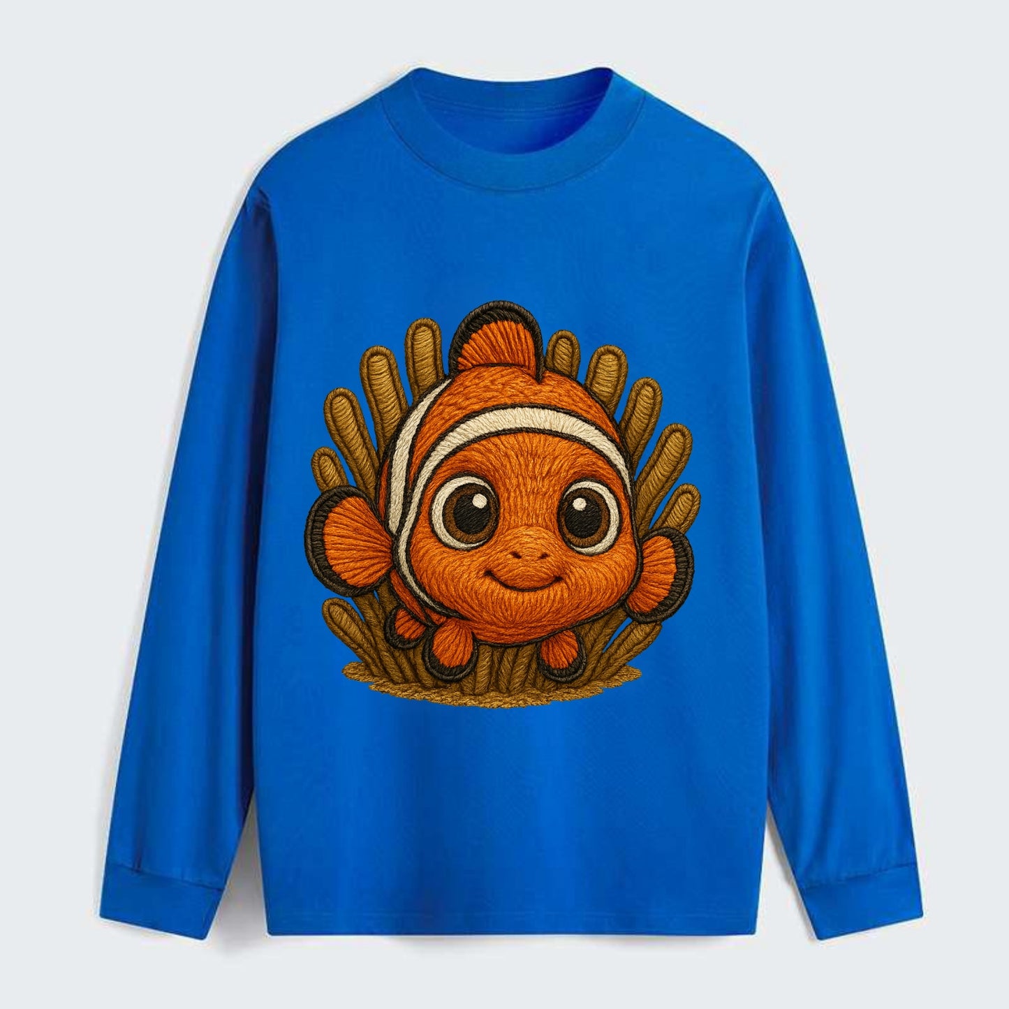 Baby Clownfish - orange with white stripes, big round eyes, - Classic Long Sleeve Shirt - Blue
