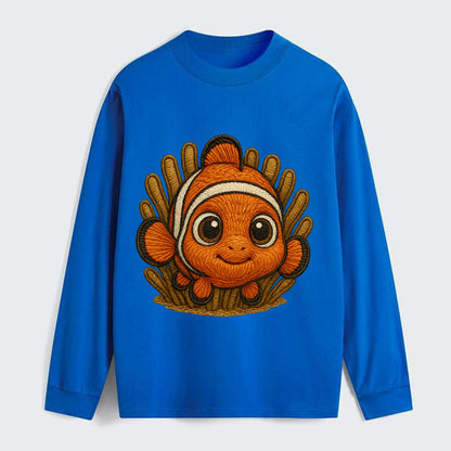 Baby Clownfish - orange with white stripes, big round eyes, - Classic Long Sleeve Shirt - Blue