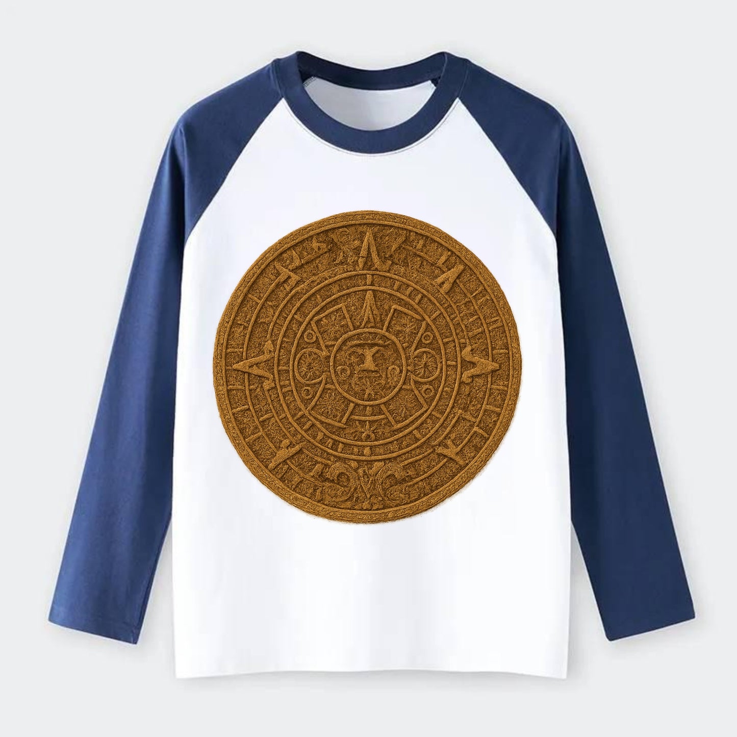 Aztec Calendar  - Raglan Long Sleeve T-Shirt - Blue