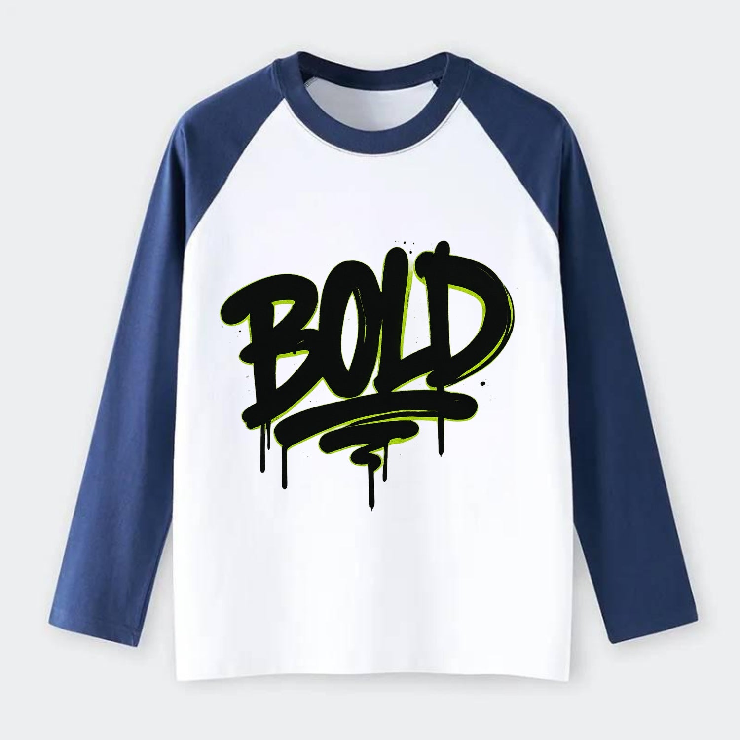 Bold typography design - "BOLD" - courageous, standing out - Raglan Long Sleeve T-Shirt - Blue