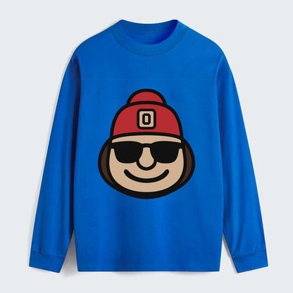 Columbus Brutus wearing Ohio State beanie with Block O patch - Classic Long Sleeve Shirt - Blue