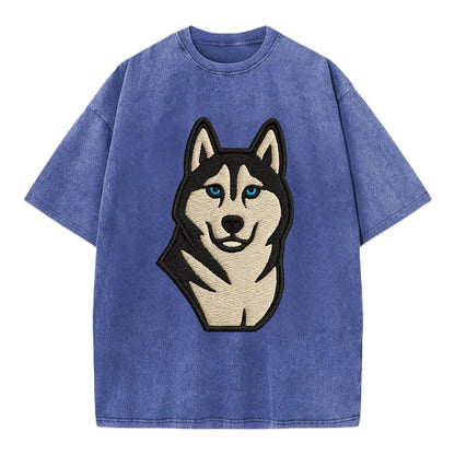 Husky - Blue eyes close-up portrait - Vi Vintage T-shirt - Blue