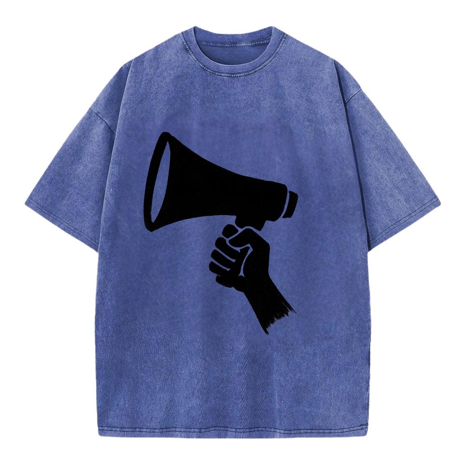 Megaphone silhouette - voice and protest ink brushwork - Vintage T-shirt - Blue