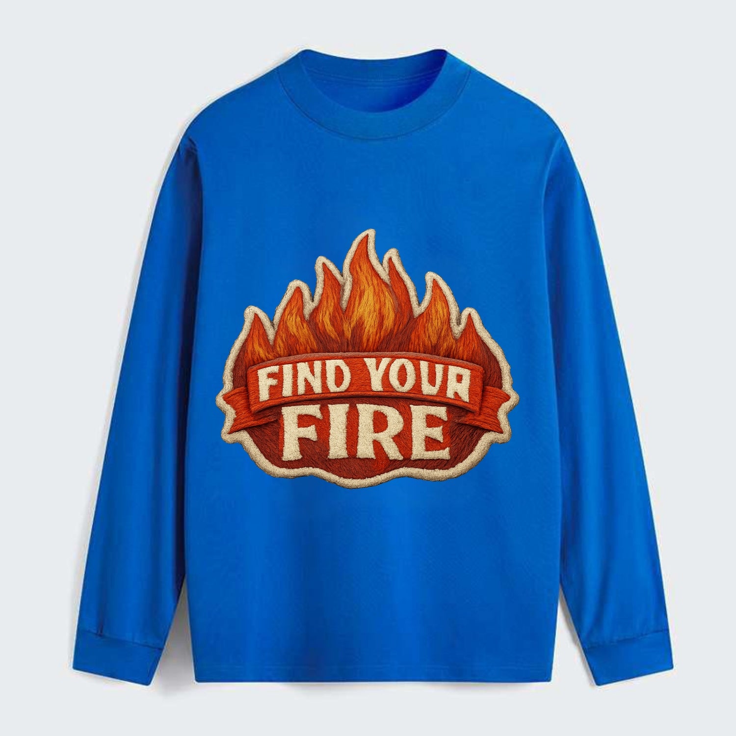 FIND YOUR FIRE - flames with text in orange , passion - Classic Long Sleeve Shirt - Blue