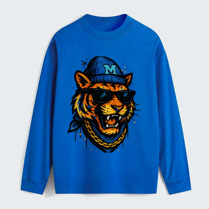 Memphis Tiger wearing Memphis beanie with M patch - Classic Long Sleeve Shirt - Blue