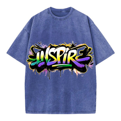 Bold typography design - "INSPIRE" - motivating others, being the spark - Vintage T-shirt - Blue