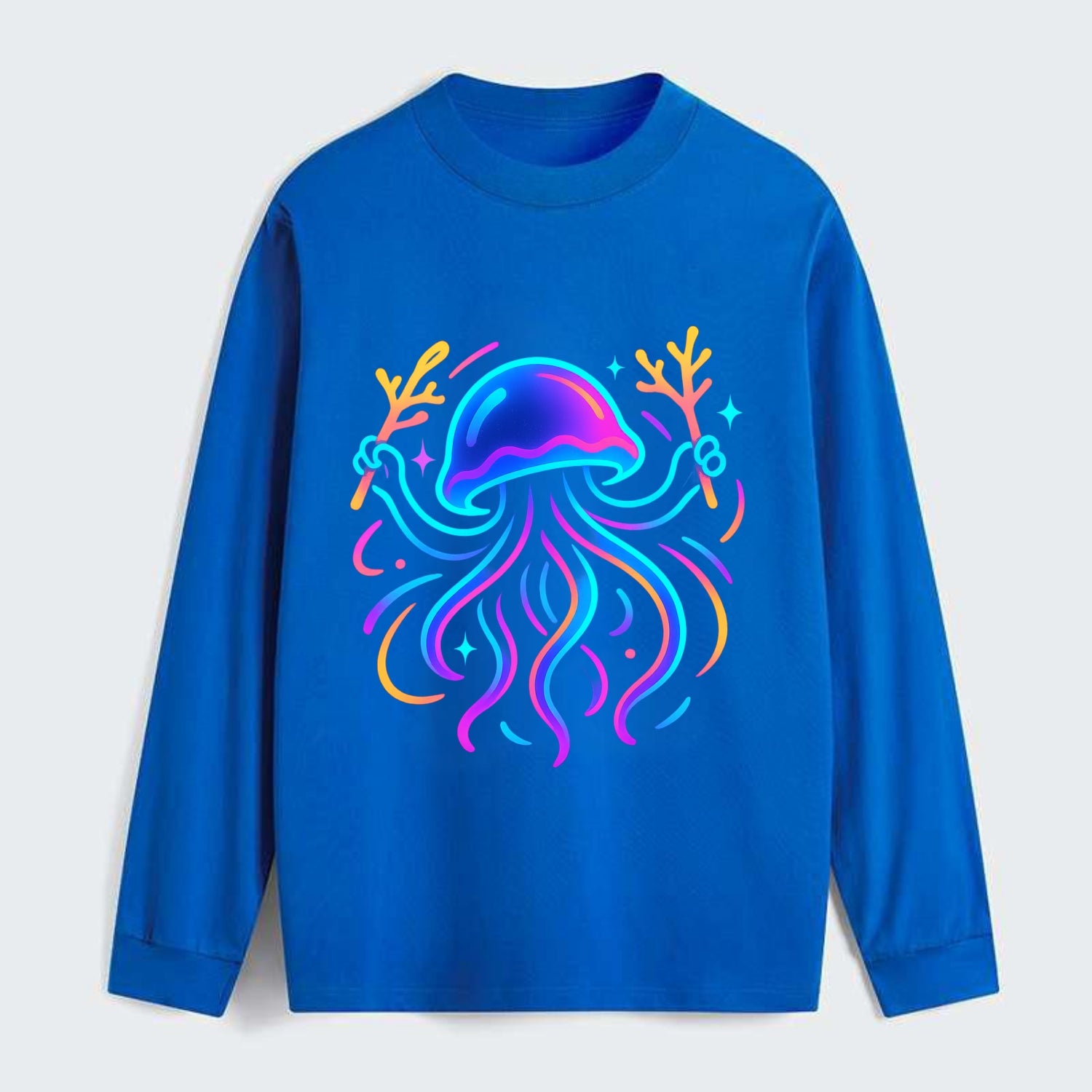 Jellyfish conducting a glow orchestra using coral batons in deep ocean - Classic Long Sleeve Shirt - Blue