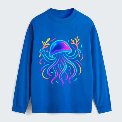 Jellyfish conducting a glow orchestra using coral batons in deep ocean - Classic Long Sleeve Shirt - Blue