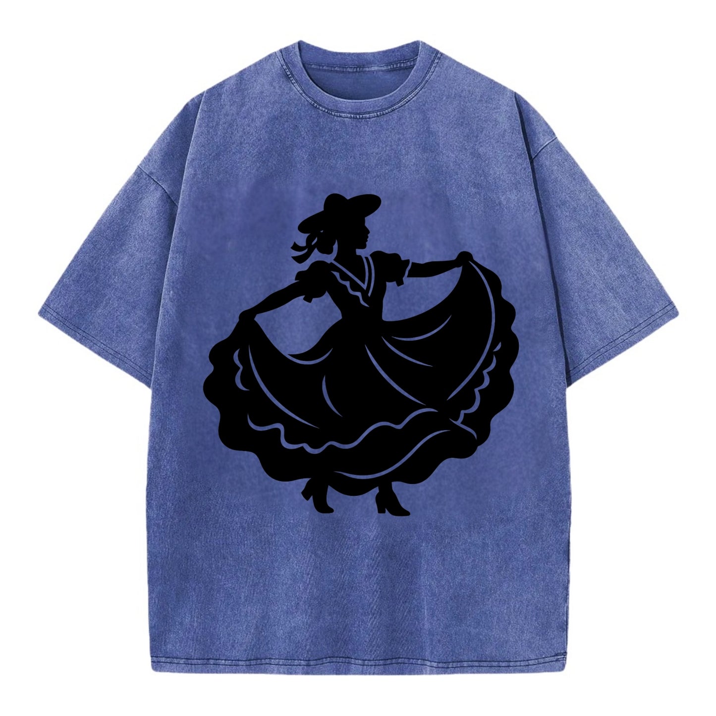 Mexican folk dancer twirling skirt - Vintage T-shirt - Blue