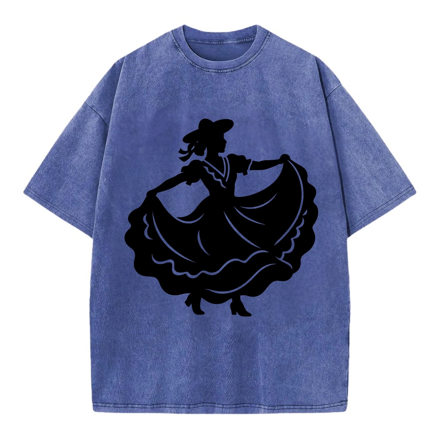 Mexican folk dancer twirling skirt - Vintage T-shirt - Blue