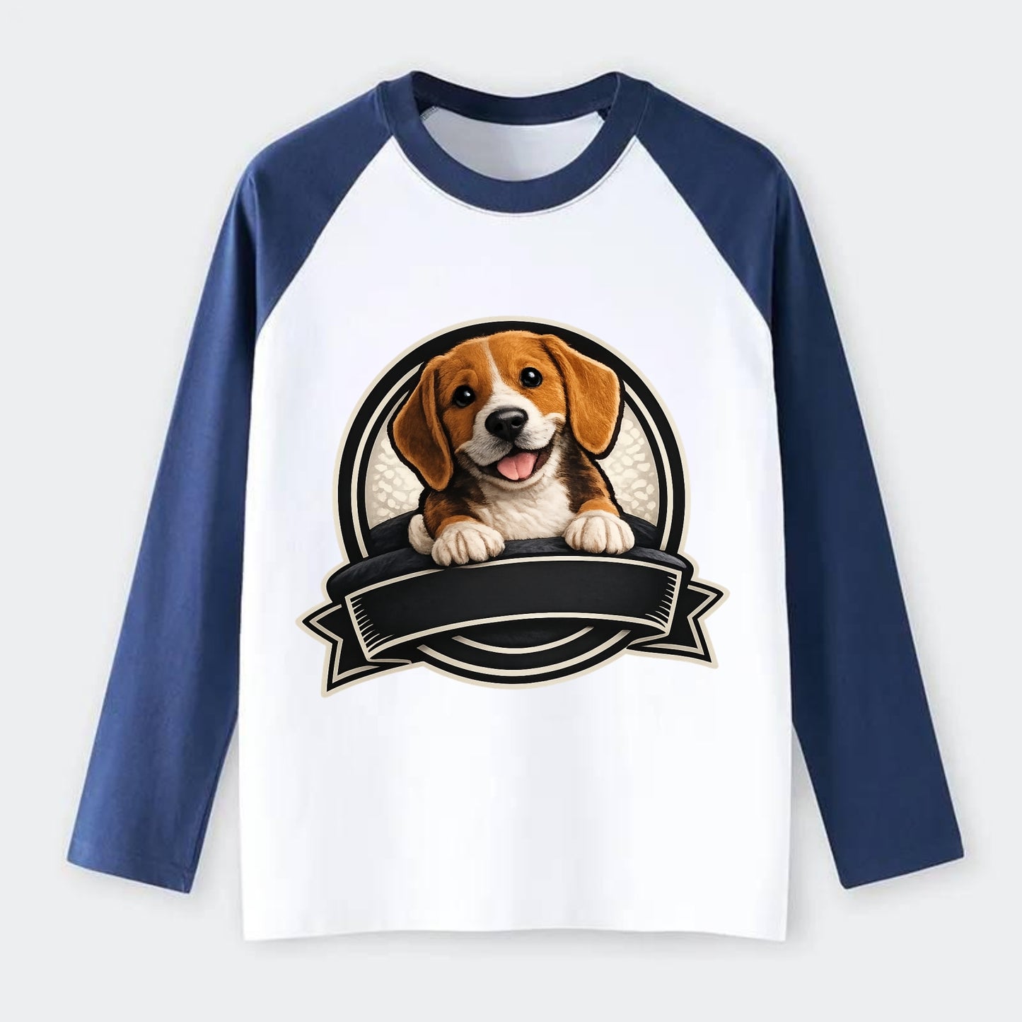 Paws Up Beagle - Raglan Long Sleeve T-Shirt - Blue