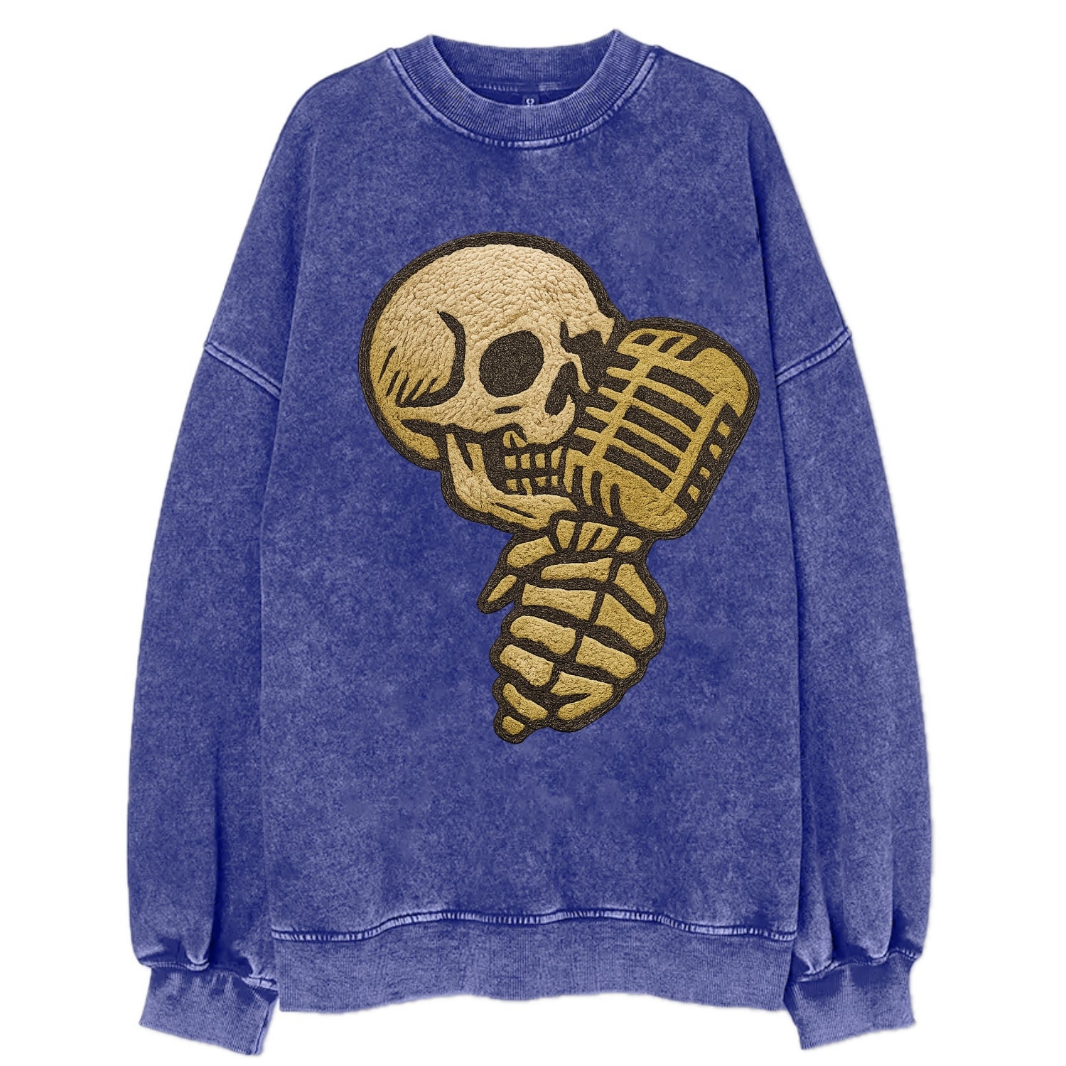 Skull Microphone  - Vintage Sweatshirt - Blue