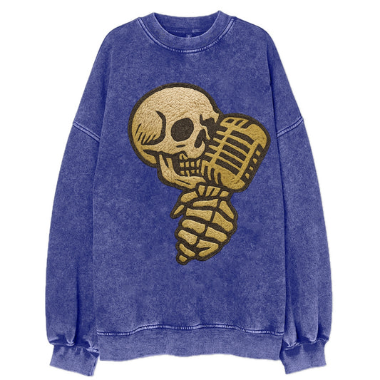 Skull Microphone  - Vintage Sweatshirt - Blue