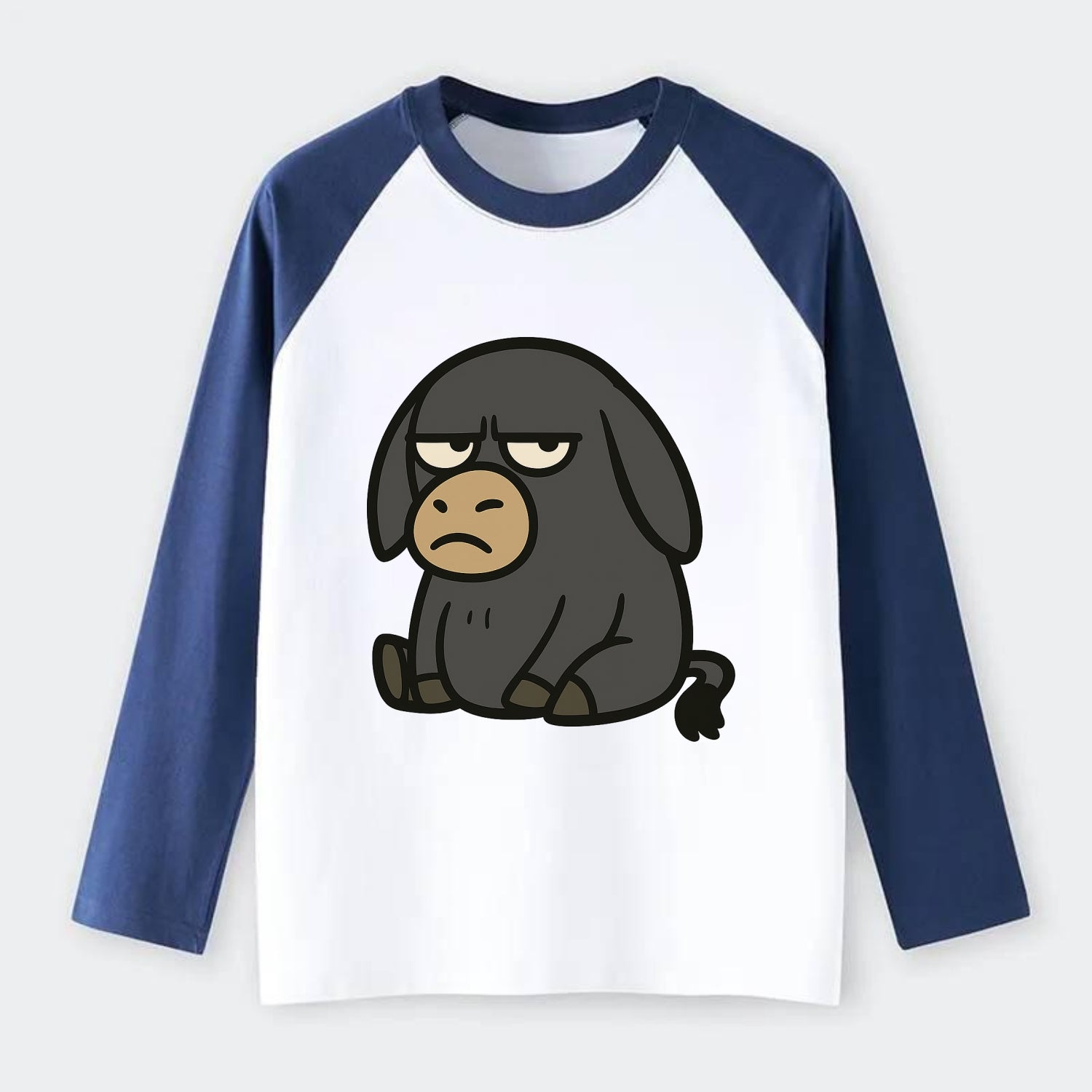 The Donky Judging Silently - Raglan Long Sleeve T-Shirt - Blue