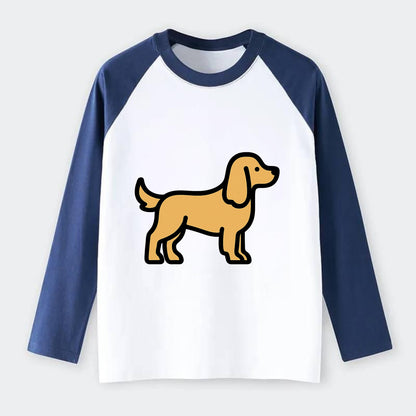 Cocker Spaniel - Golden colored flat side profile - Raglan Long Sleeve T-Shirt - Blue
