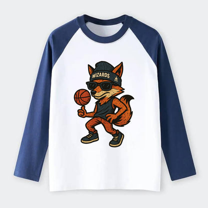 Washington Fox wearing Wizards beanie with capitol patch and wayfarer - Raglan Long Sleeve T-Shirt - Blue