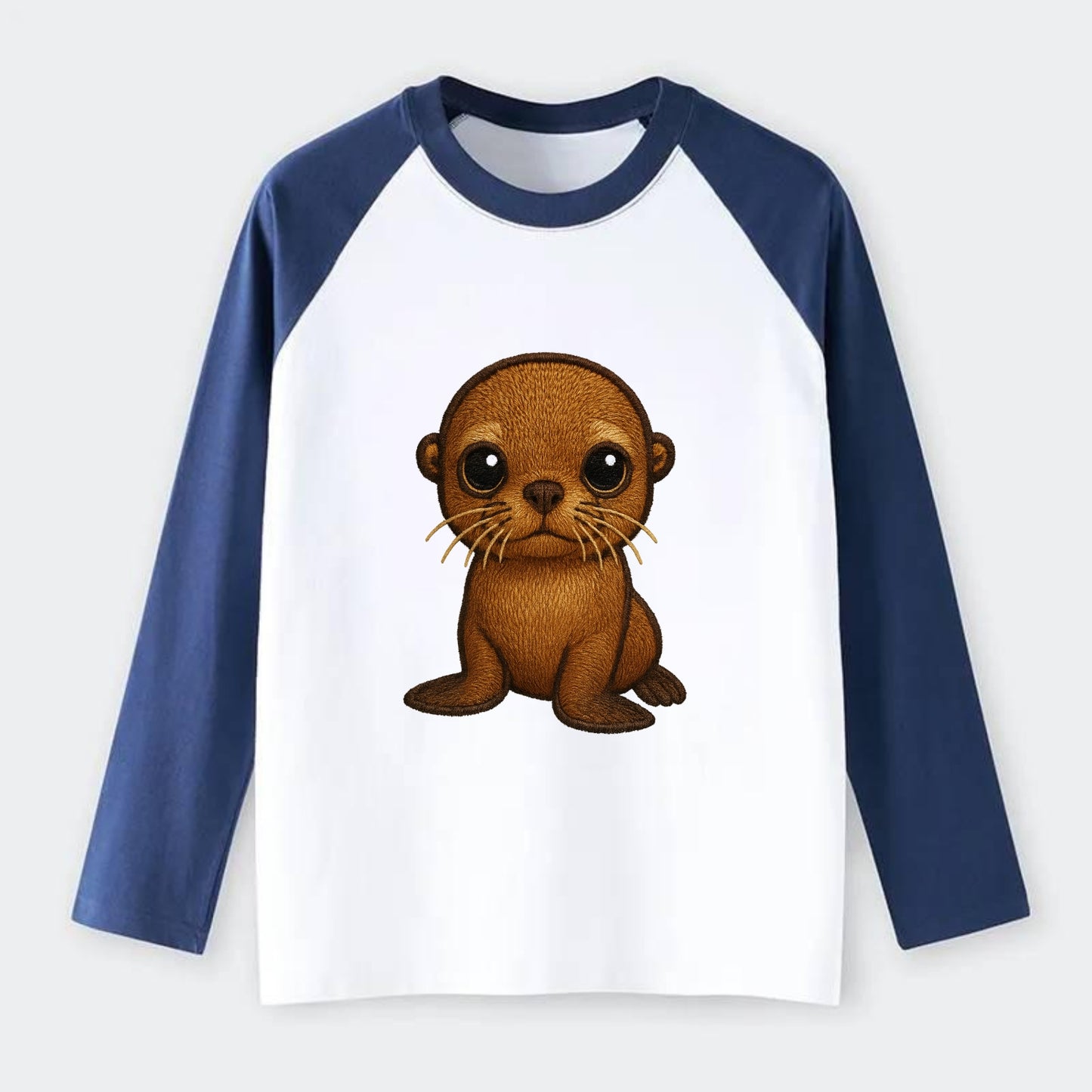 Baby California Sea Lion - golden brown, large expressive eyes, - Raglan Long Sleeve T-Shirt - Blue