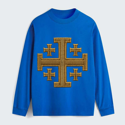 Jerusalem Cross  - Classic Long Sleeve Shirt - Blue