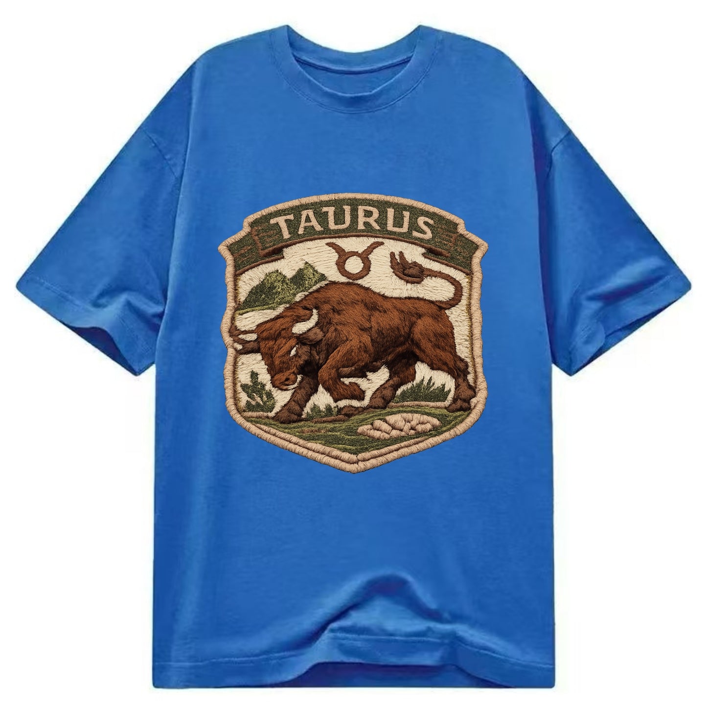 TAURUS BULL - strong bull in brown and green , earth sign - Classic T-shirt - Blue