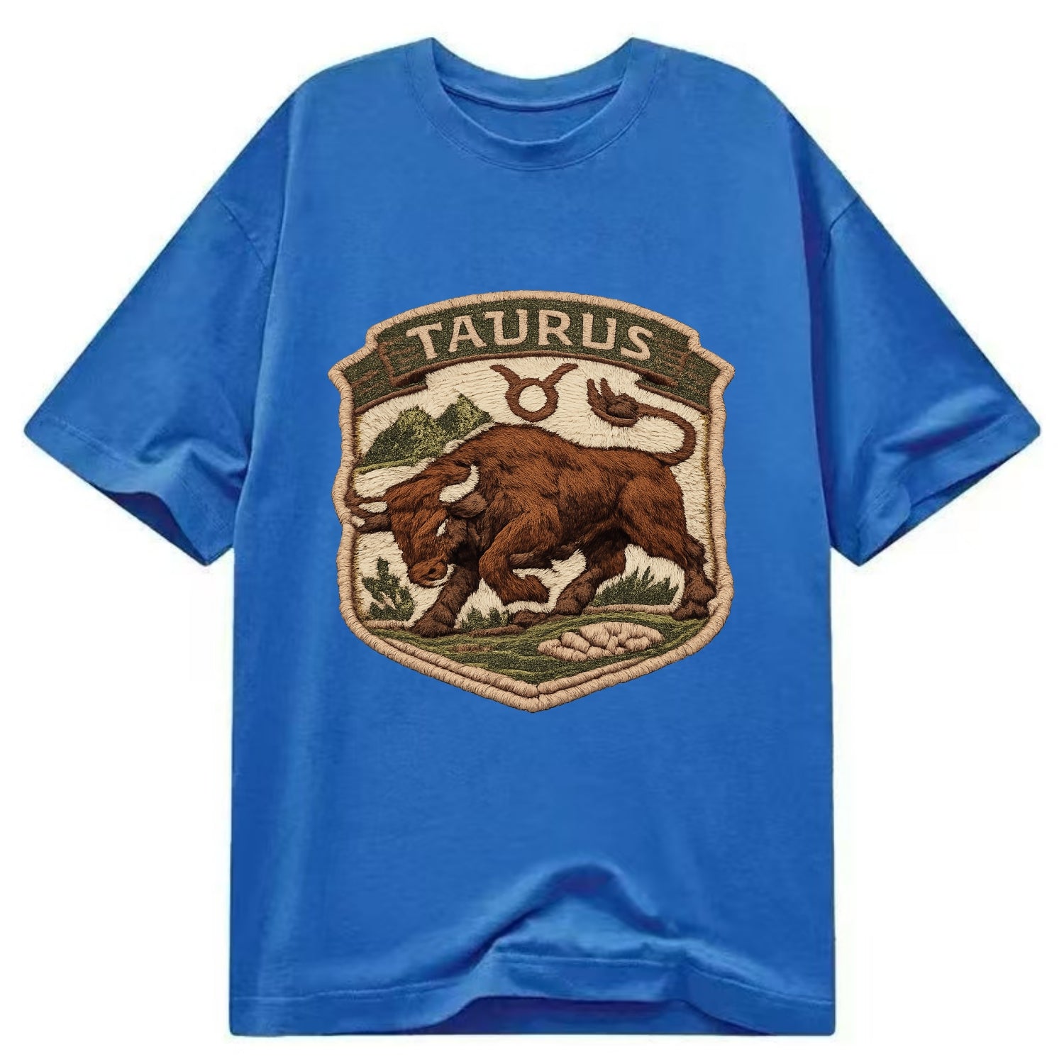 TAURUS BULL - strong bull in brown and green , earth sign - Classic T-shirt - Blue