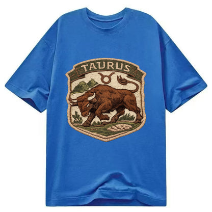 TAURUS BULL - strong bull in brown and green , earth sign - Classic T-shirt - Blue
