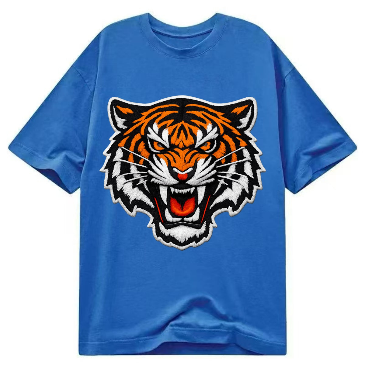 TIGER STRIPES FACE - fierce tiger face in orange, black and white , predator power - Classic T-shirt - Blue