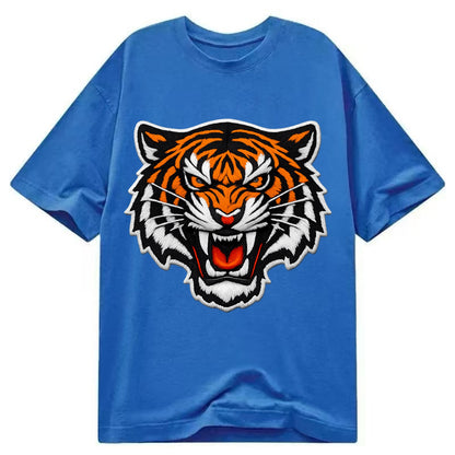 TIGER STRIPES FACE - fierce tiger face in orange, black and white , predator power - Classic T-shirt - Blue